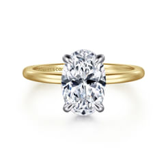 14K White and Yellow Gold Hidden Halo Oval Diamond Engagement Ring