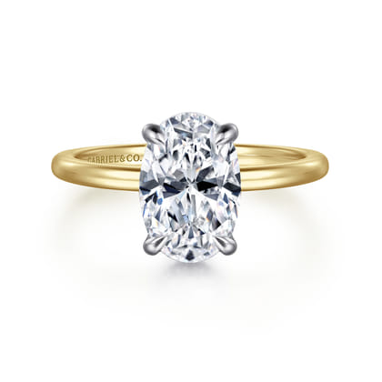 Rainah - 14K White and Yellow Gold Hidden Halo Oval Diamond Engagement Ring