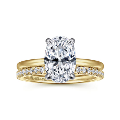 Rainah - 14K White and Yellow Gold Hidden Halo Oval Diamond Engagement Ring