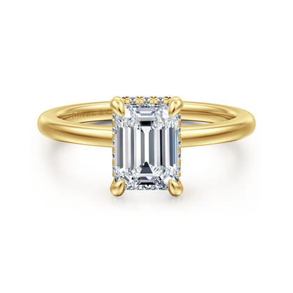 Rainah - 14K Yellow Gold Emerald Cut Diamond Engagement Ring