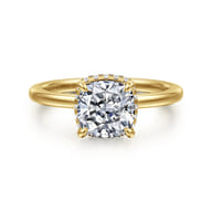 Rainah - 14K Yellow Gold Hidden Halo Cushion Diamond Engagement Ring