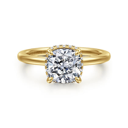 Rainah - 14K Yellow Gold Hidden Halo Cushion Diamond Engagement Ring