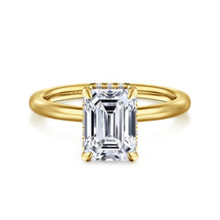 14K Yellow Gold Hidden Halo Emerald Cut Diamond Engagement Ring