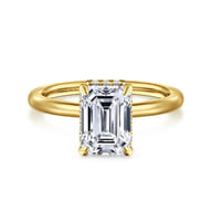 Rainah - 14K Yellow Gold Hidden Halo Emerald Cut Diamond Engagement Ring