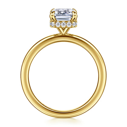 Rainah - 14K Yellow Gold Hidden Halo Emerald Cut Diamond Engagement Ring