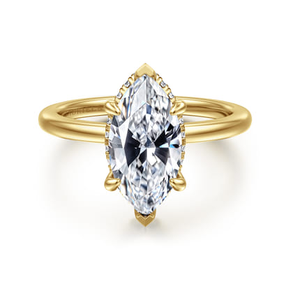 Rainah - 14K Yellow Gold Hidden Halo Marquise Shape Diamond Engagement Ring