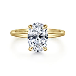 14K Yellow Gold Hidden Halo Oval Diamond Engagement Ring