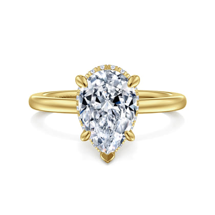 Rainah - 14K Yellow Gold Hidden Halo Pear Shape Diamond Engagement Ring