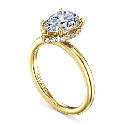 Rainah - 14K Yellow Gold Hidden Halo Pear Shape Diamond Engagement Ring