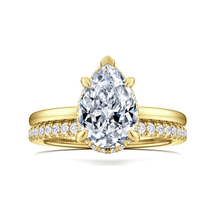 Rainah - 14K Yellow Gold Hidden Halo Pear Shape Diamond Engagement Ring