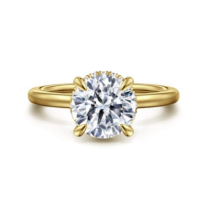 Rainah - 14K Yellow Gold Hidden Halo Round Diamond Engagement Ring