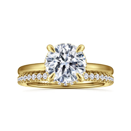 Rainah - 14K Yellow Gold Hidden Halo Round Diamond Engagement Ring