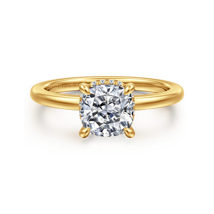 Rainah - 18K Yellow Gold Cushion Cut Diamond Engagement Ring