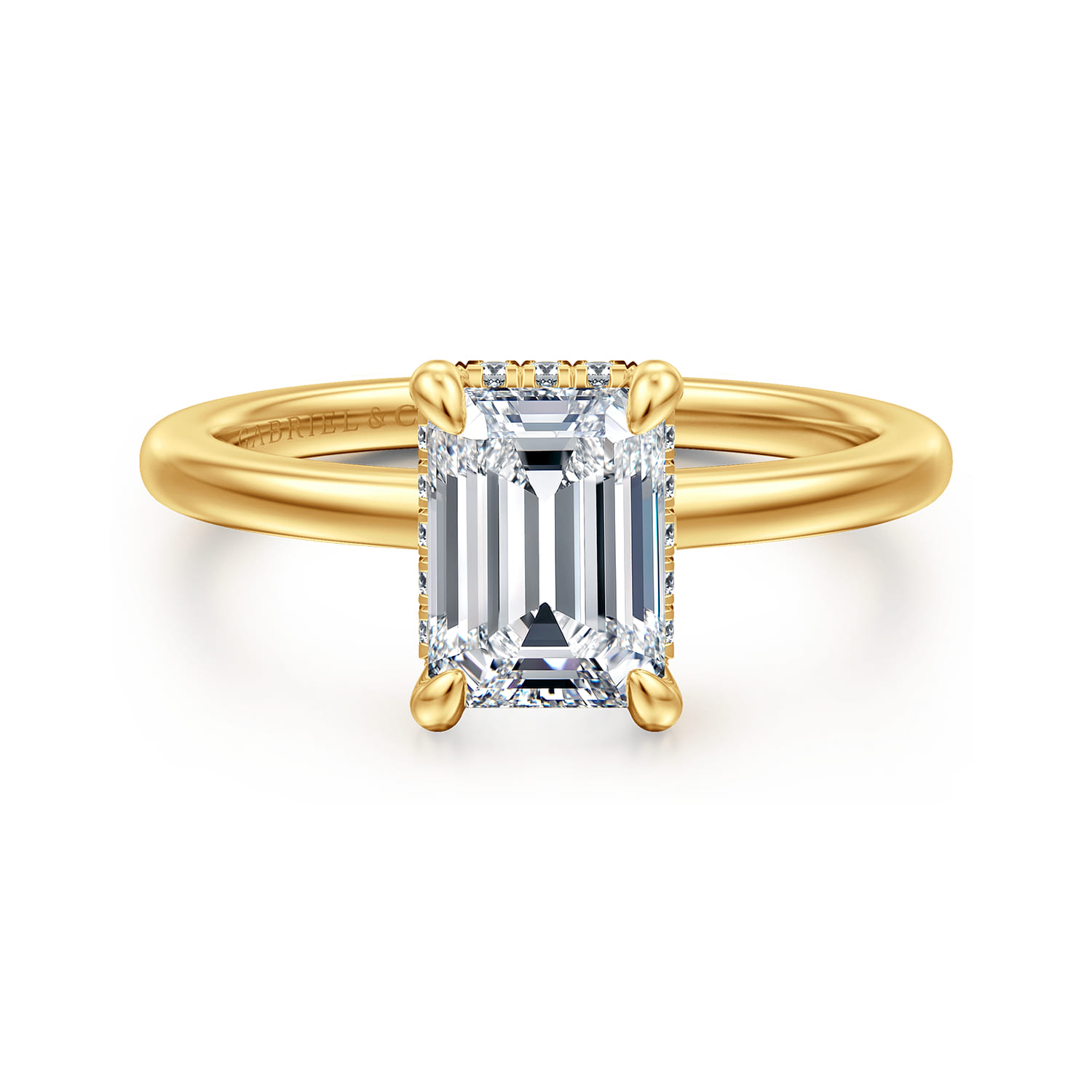 Rainah - 18K Yellow Gold Emerald Cut Diamond Engagement Ring