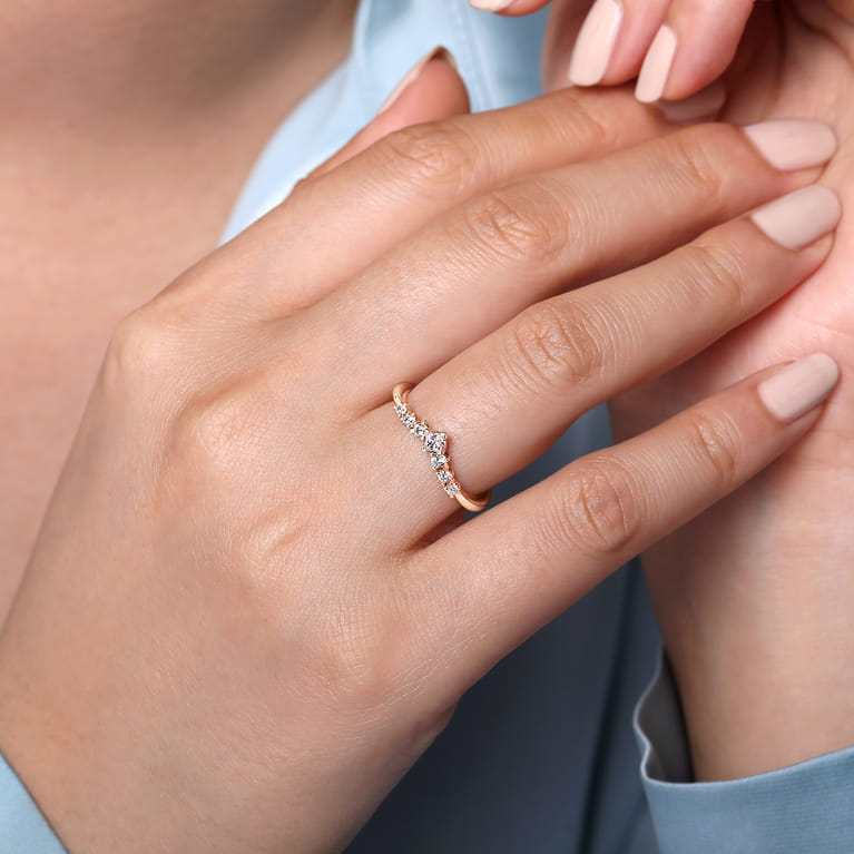 Curved Wedding Ring in 14k Rose Gold with  Natural Diamond at Gabriel & Co. - Shot 5