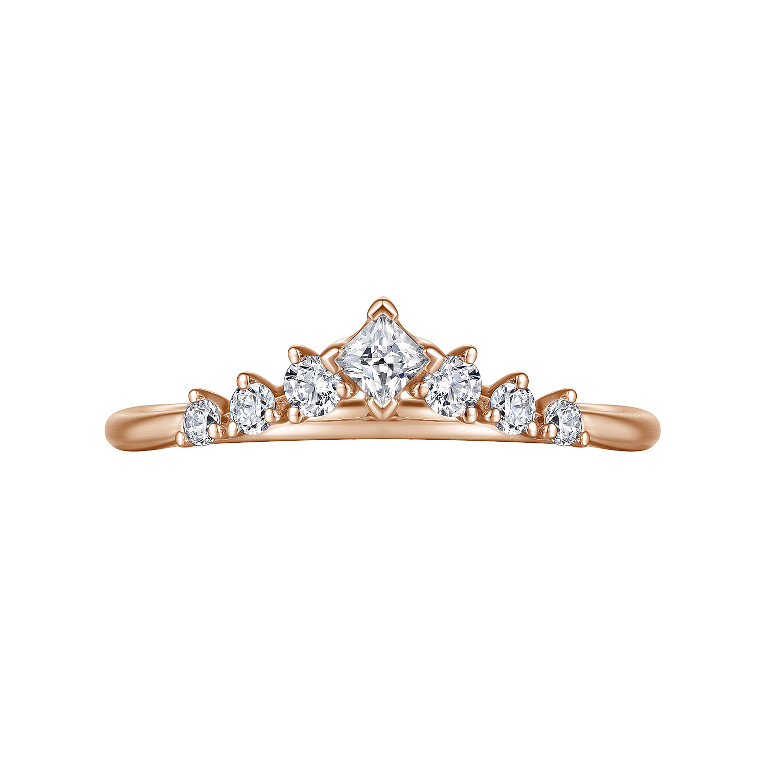 Raine - Curved 14K Rose Gold Princess Cut and Round Diamond Anniversary Band
