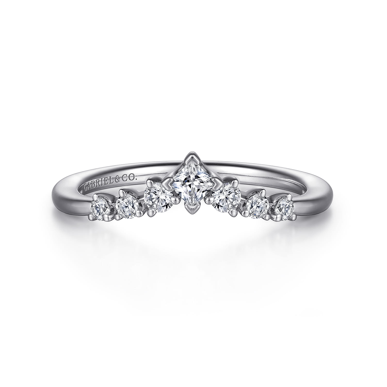 Curved Wedding Ring in 14k White Gold with Princess Cut Natural Diamond at Gabriel & Co. - Shot 1