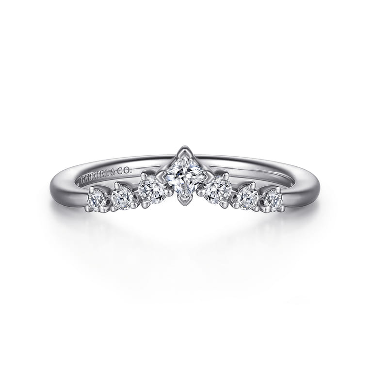 Curved Wedding Ring in 14k White Gold with Princess Cut Natural Diamond at Gabriel & Co. - Shot 1