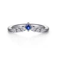 Raine - Curved 14K White Gold Corner Prong Princess Cut Sapphire and Prong Set Round Diamond Anniversary Band