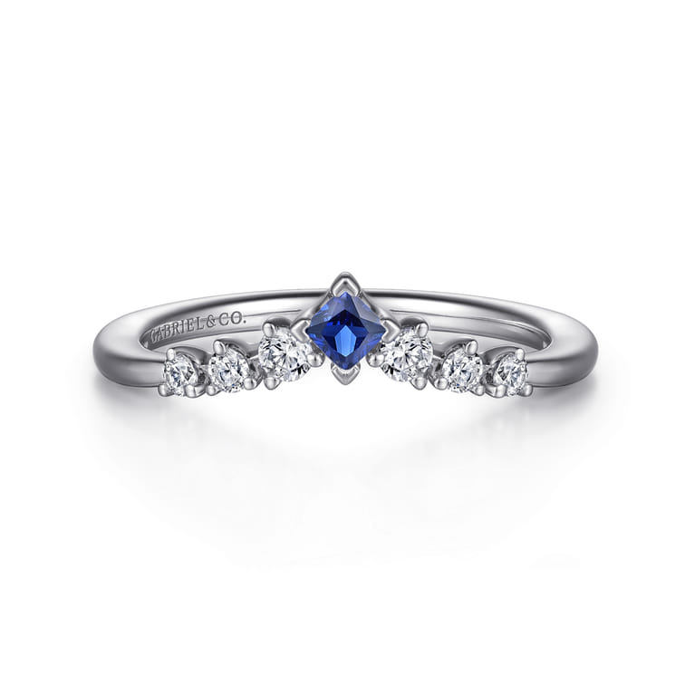 Curved Wedding Ring in 14k White Gold with Princess Cut Sapphire at Gabriel & Co. - Shot 1