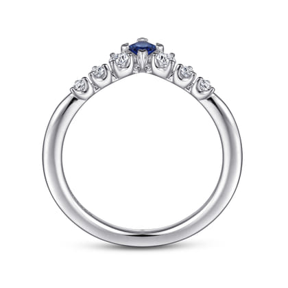 Raine - Curved 14K White Gold Corner Prong Princess Cut Sapphire and Prong Set Round Diamond Anniversary Band