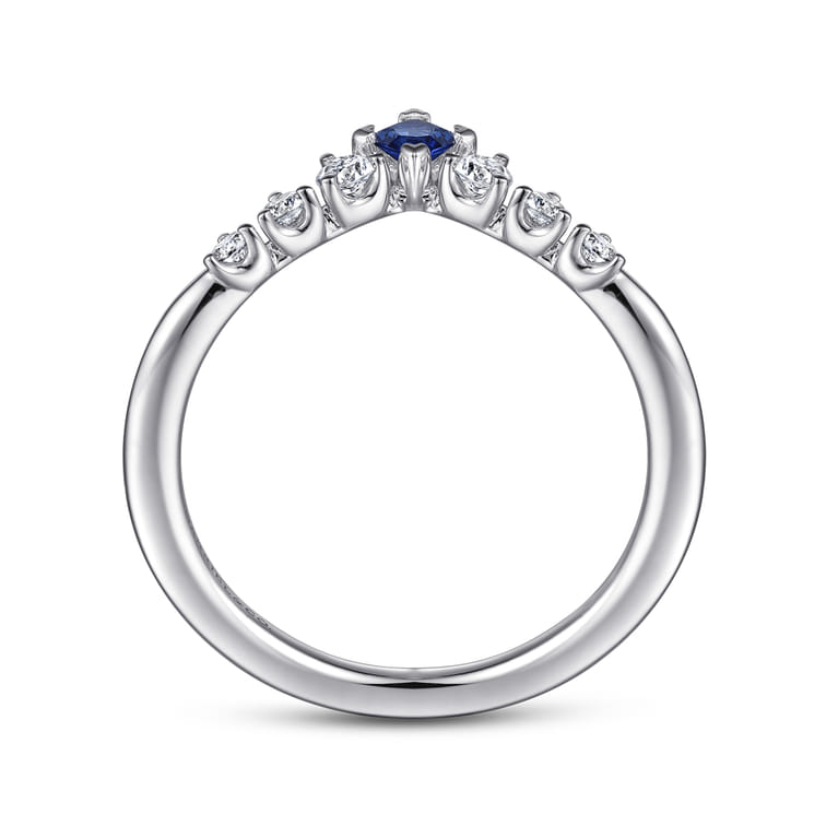 Curved Wedding Ring in 14k White Gold with Princess Cut Sapphire at Gabriel & Co. - Shot 2
