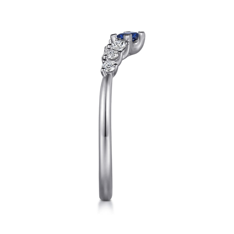 Curved Wedding Ring in 14k White Gold with Princess Cut Sapphire at Gabriel & Co. - Shot 4