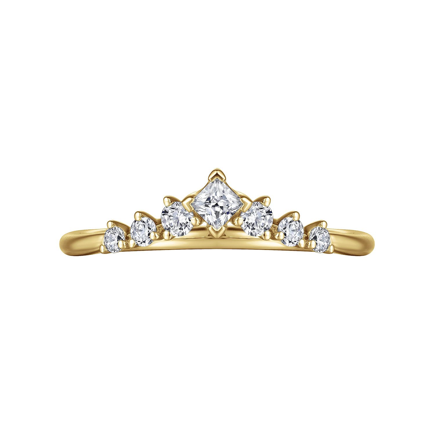 Raine - Curved 14K Yellow Gold Princess Cut and Round Diamond Anniversary Band