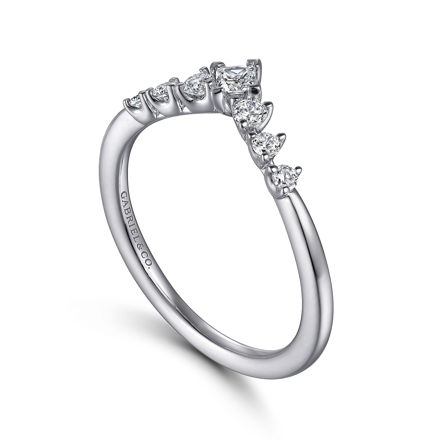 Raine - Curved Platinum Princess Cut and Round Diamond Anniversary Band