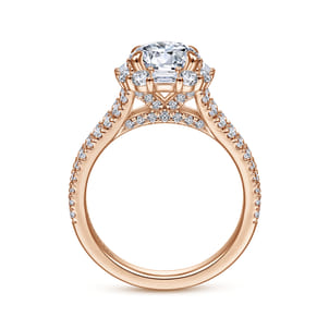 Rainier - 14K Rose Gold Cushion Halo Round Diamond Engagement Ring