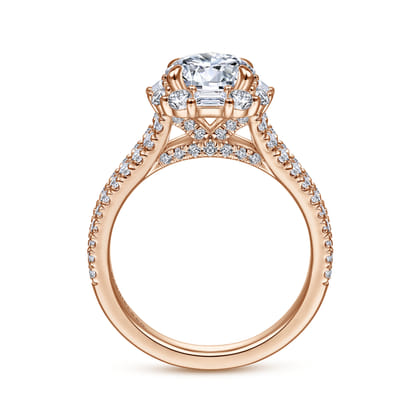 Rainier - 14K Rose Gold Cushion Halo Round Diamond Engagement Ring
