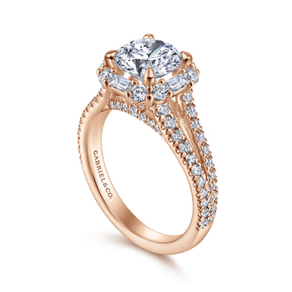 Rainier - 14K Rose Gold Cushion Halo Round Diamond Engagement Ring