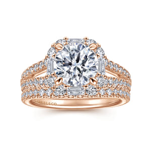 Rainier - 14K Rose Gold Cushion Halo Round Diamond Engagement Ring