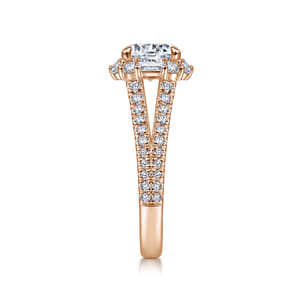 Rainier - 14K Rose Gold Cushion Halo Round Diamond Engagement Ring