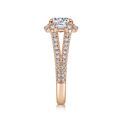 Rainier - 14K Rose Gold Cushion Halo Round Diamond Engagement Ring