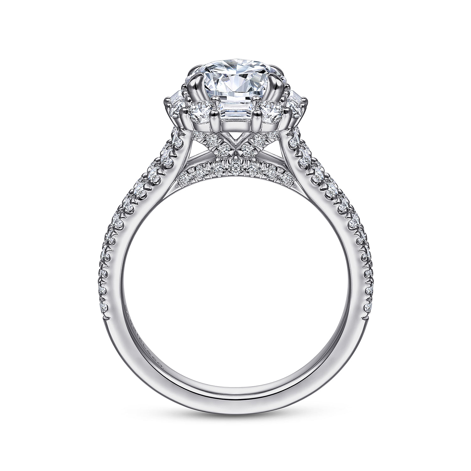 Rainier - 14K White Gold Cushion Halo Round Diamond Engagement Ring