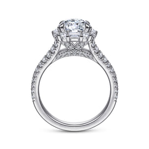 Rainier - 14K White Gold Cushion Halo Round Diamond Engagement Ring