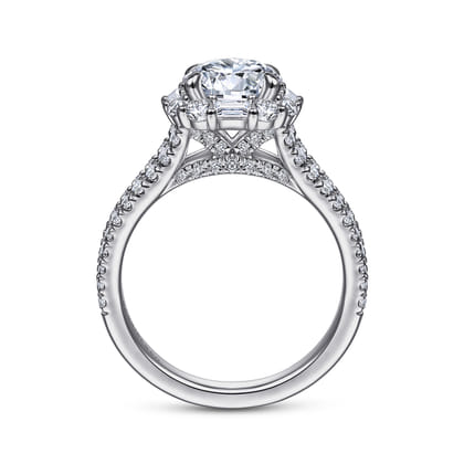 Rainier - 14K White Gold Cushion Halo Round Diamond Engagement Ring