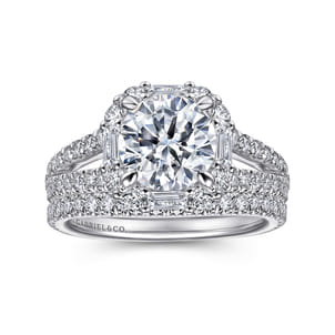 Rainier - 14K White Gold Cushion Halo Round Diamond Engagement Ring
