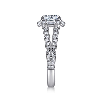 Rainier - 14K White Gold Cushion Halo Round Diamond Engagement Ring