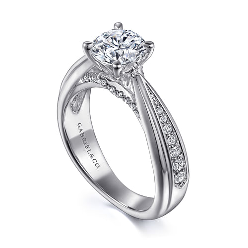 Raiza - 14K White Gold Wide Band Round Diamond Engagement Ring - 0.3 ct - Shot 3