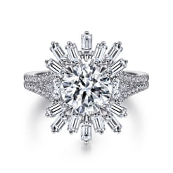 Rapture - 14K White Gold Starburst Halo Round Diamond Engagement Ring