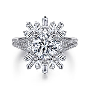 Rapture - 14K White Gold Starburst Halo Round Diamond Engagement Ring