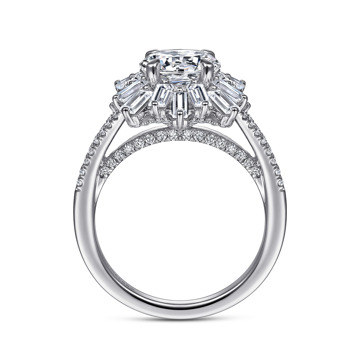 Rapture - 14K White Gold Starburst Halo Round Diamond Engagement Ring