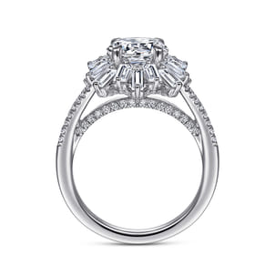 Rapture - 14K White Gold Starburst Halo Round Diamond Engagement Ring