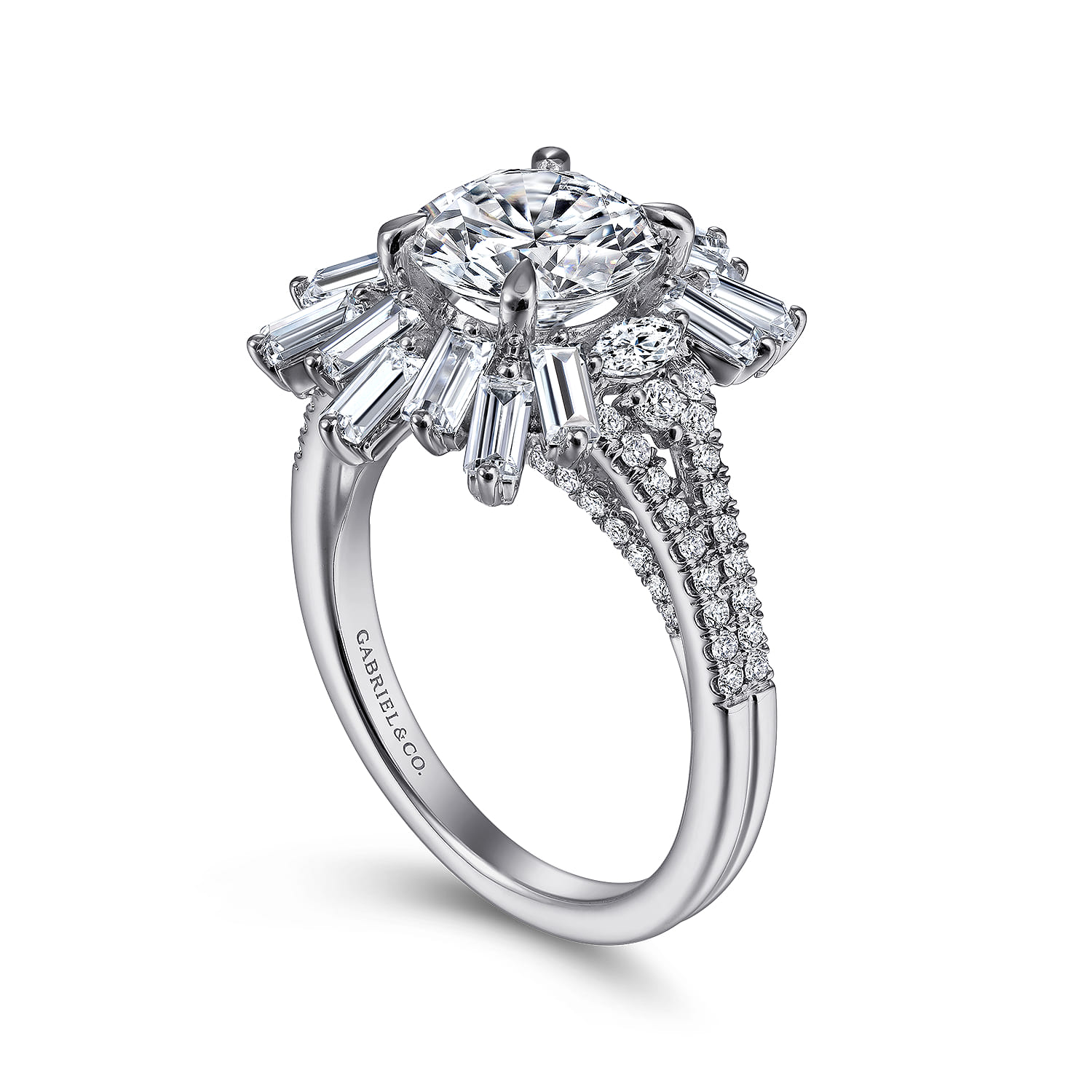 Rapture - 14K White Gold Starburst Halo Round Diamond Engagement Ring