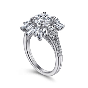 Rapture - 14K White Gold Starburst Halo Round Diamond Engagement Ring
