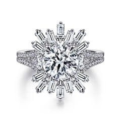 Rapture - Art Deco 14K White Gold Starburst Halo Round Diamond Engagement Ring