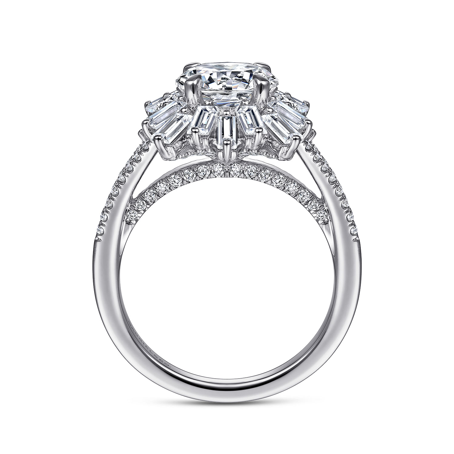 Rapture - Art Deco 14K White Gold Starburst Halo Round Diamond Engagement Ring