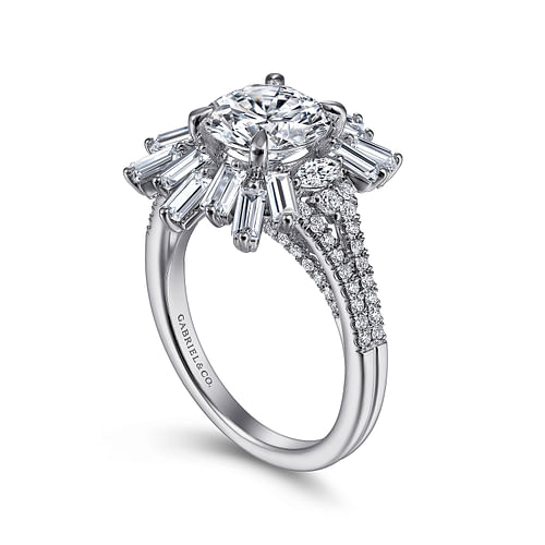 Rapture - Art Deco 14K White Gold Starburst Halo Round Diamond Engagement Ring - 1.49 ct - Shot 3